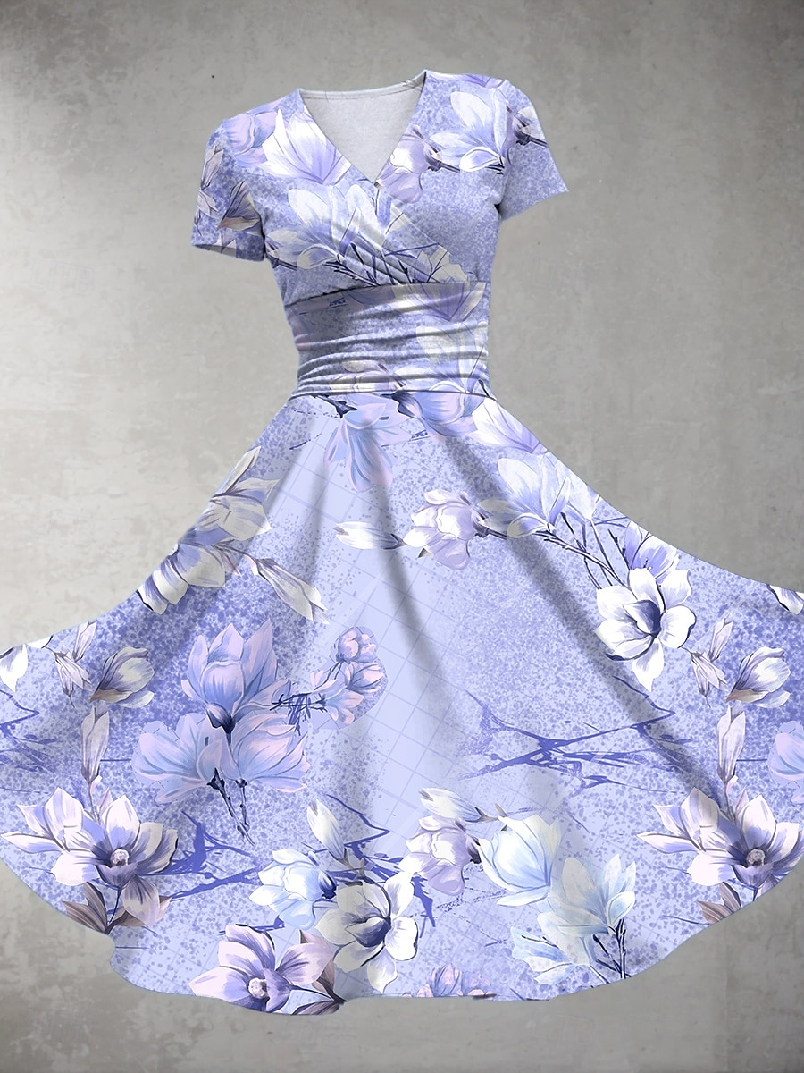 Pentru femei Rochii Midi Rochie de vară Rochie Fit And Flare Petrecere Casual Zilnic Concediu Fit regulat Floral Grafic Manșon scurt În V Roz Îmbujorat Albastru piscină Mov Trifoi Vară 2025 - $27.99 –P3