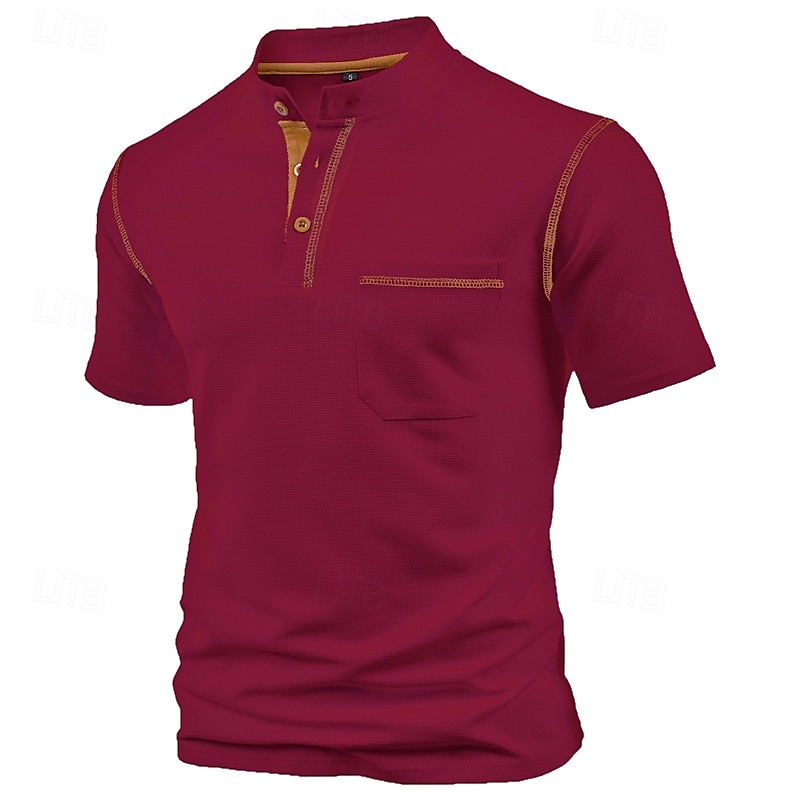 Per uomo Maglietta Maglia Henley Camicia a Maniche Corte Manica Corta Henley Estate Blocco di colori Moda Designer Essenziale Patchwork Tasca Vacanza Streetwear Uscire Vinaccia Nero Bianco Maglietta del 2025 a $15.99 –P15