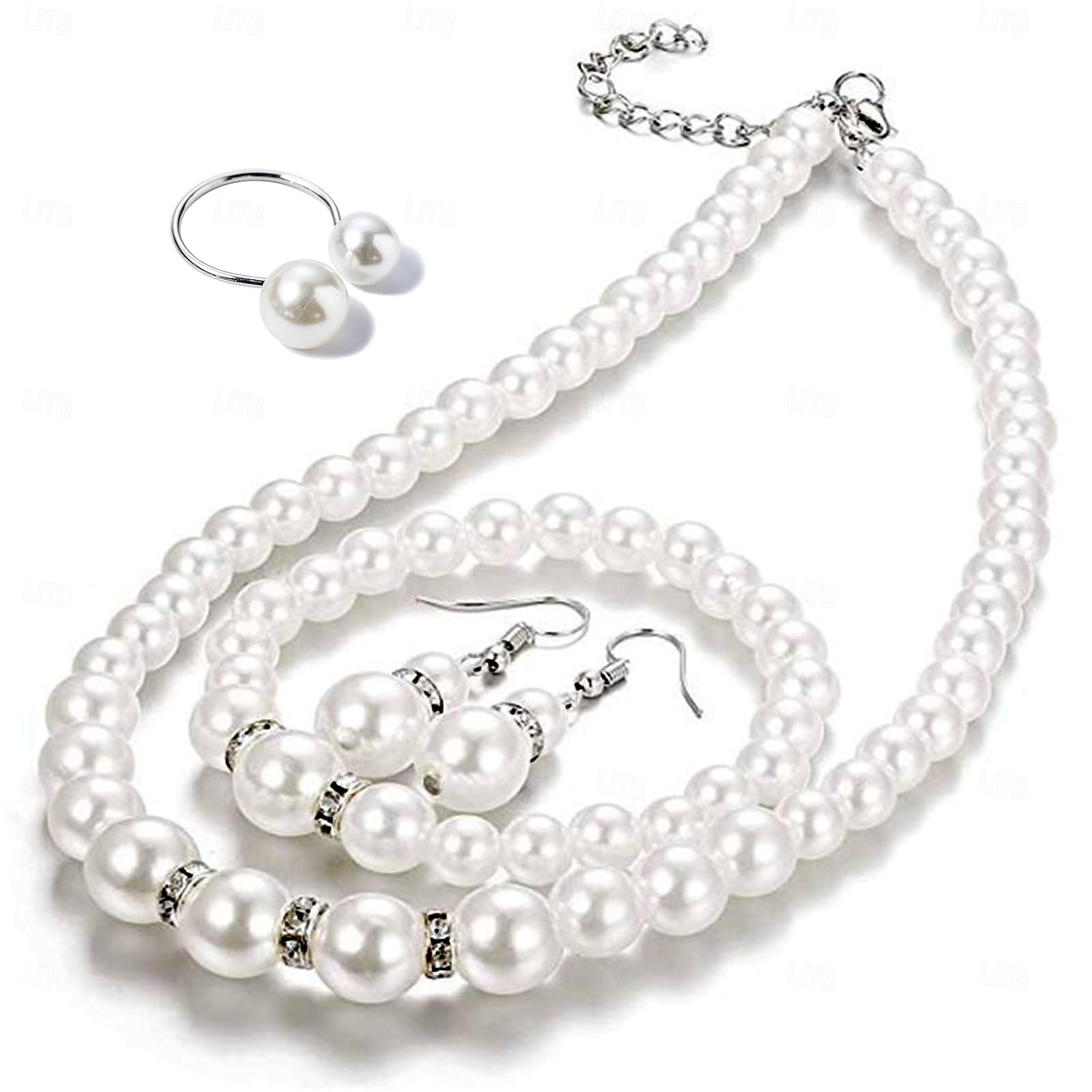 Svatební šperky sady 1 sada perla zirkon prsteny náušnice náhrdelník náramky dámské elegantní stylové sladké šperky sada pro svatbu zvláštní příležitosti denní 2025 - $24.99 –P4
