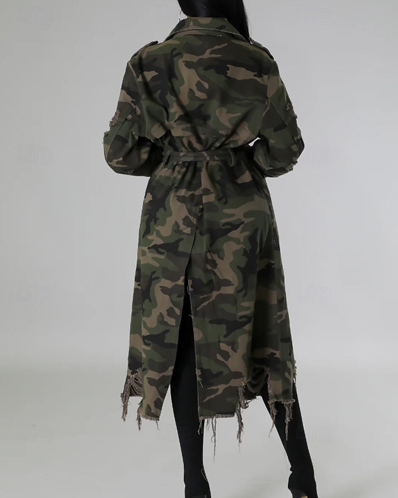 Damen Trenchcoat Bequem Knöpfe Tasche Modern Streetstyle Tarnung Outdoor Ausgehen Einreihig Lang Umlegekragen Normale Passform Langarm Oberbekleidung Hellgrün Dunkelgrün Herbst Winter 2025 - $46.99 –P11