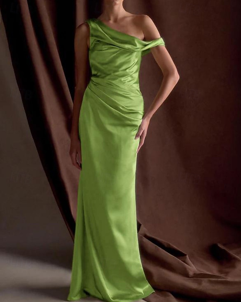 Mermaid / Trumpet Evening Gown Elegant Dress Formal Semi Formal Wedding Floor Length Sleeveless One Shoulder Off Shoulder Satin with Drapes 2026 - $166.99 –P6