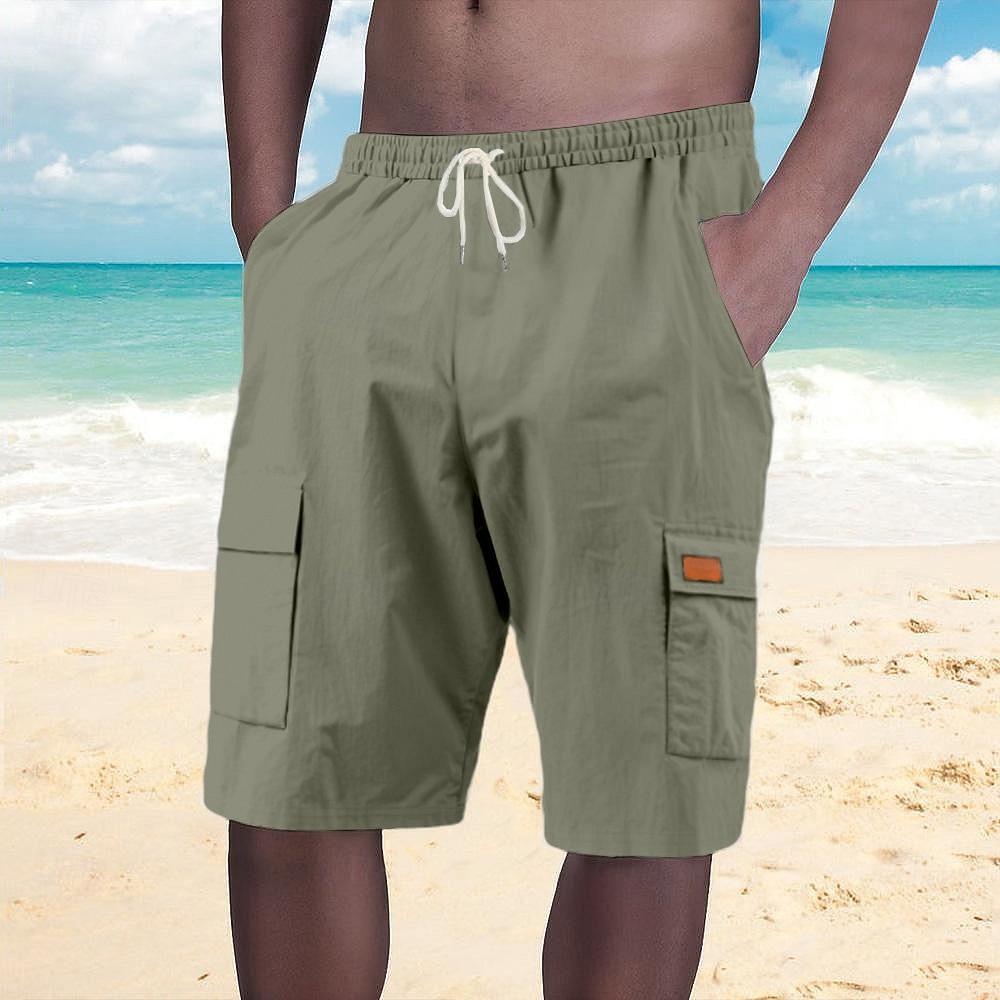 Herren Shorts Leinenshorts Sommershorts Strandshorts Kordelzug Elastischer Bund Mehrere Taschen Einfach Komfort Atmungsaktiv Knielang Outdoor Täglich Strand Urlaub Mode Schwarz Weiß 2026 - $20.99 –P12