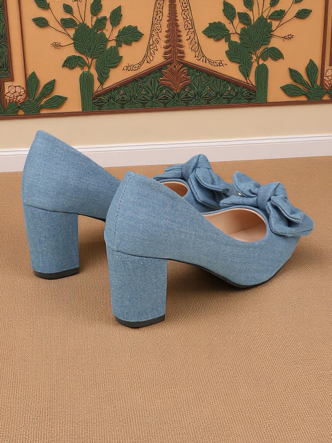 Lyseblå damepumps med sløyfe og blokkhæl – vintage spisse denim-hæler fra 1950-tallet til kontor, bryllup og hverdagsbruk 2025 - $26.99 –P4