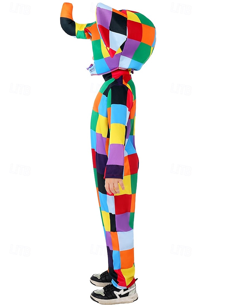 Elmer, patchworkový slon Elmer Kombinéza Kostým Onesie Postavy z pohádek Filmové kostýmy for Chlapecké Dívčí Dětské předvečer Všech svatých Karneval Světový den knihy Výkon Vzdělávací převlékání 2025 - $39.99 –P6