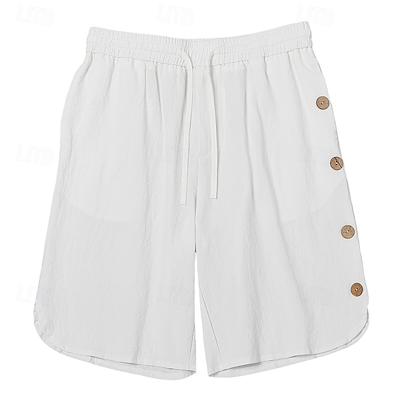 Homens Calção Shorts de linho Shorts de verão Shorts de praia Botões Com Cordão Cintura elástica Tecido Conforto Respirável Comprimento do joelho Ao ar livre Diário Praia Férias Moda Preto Branco de 2025 por $23.99 –P6