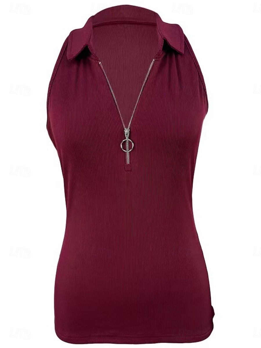 Pentru femei Camisole Tank Top Culoare solidă Modern Casual Fără manșon Guler Cămașă Topuri obișnuite Zilnic Fermoar Negru Roșu Vin Albastru piscină Maro Trifoi Vară 2025 - $15.99 –P5