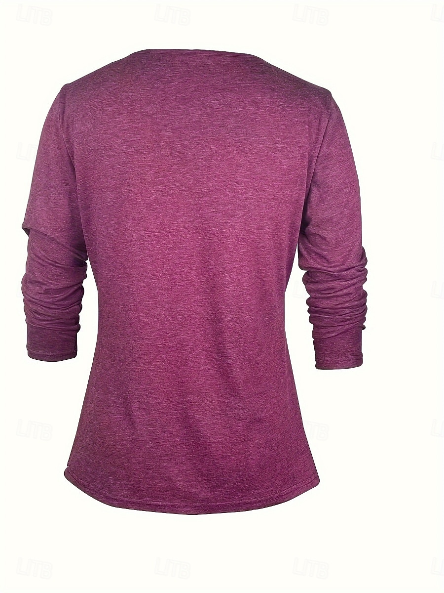 Dame Skjorte Helfarge Stilfull Fritid Langermet V-hals Vanlige topper Daglig Uthult Vin Sommer Vår 2025 - $16.99 –P3