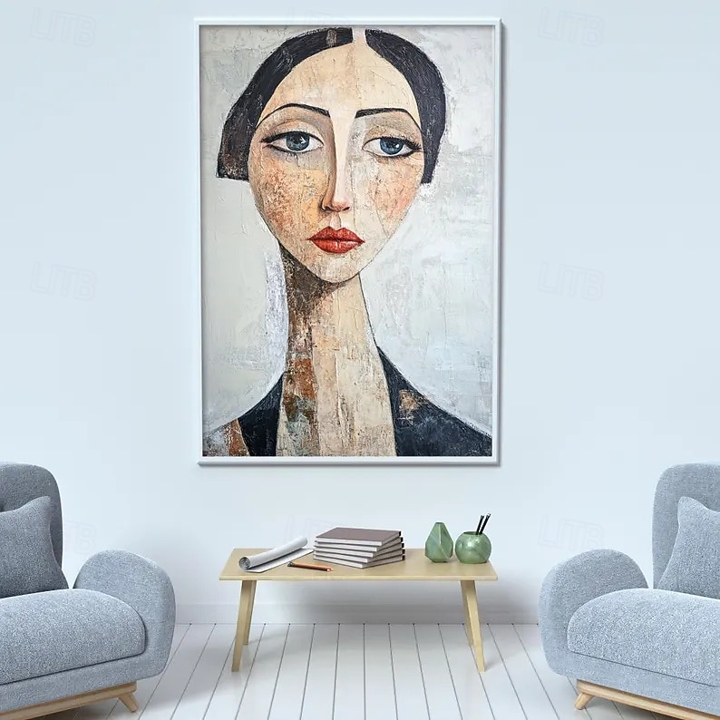 2025年 キャンバスに描かれた抽象的な肖像画、オリジナルの美しい女性モデルの絵画、大きな現代人物の壁アート、カスタムメイドの寝室の壁装飾  コレクション – $58.99 –P5