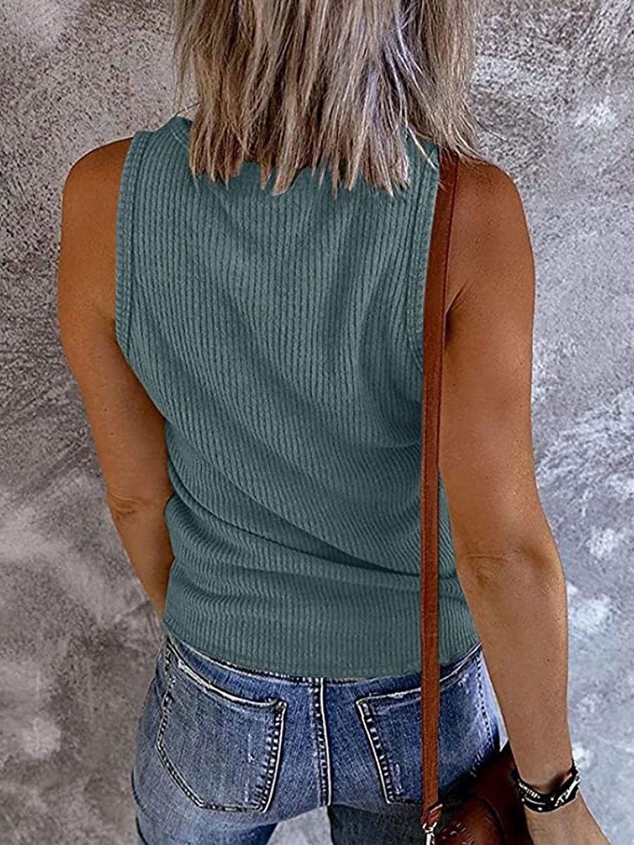 Damen Camisole-Tanktop Einfarbig Täglich Stilvoll Lässig Ärmellos V Ausschnitt Normale Oberteile Täglich Knöpfe Rosa Wein Blau Grau Sommer 2025 - $16.99 –P2