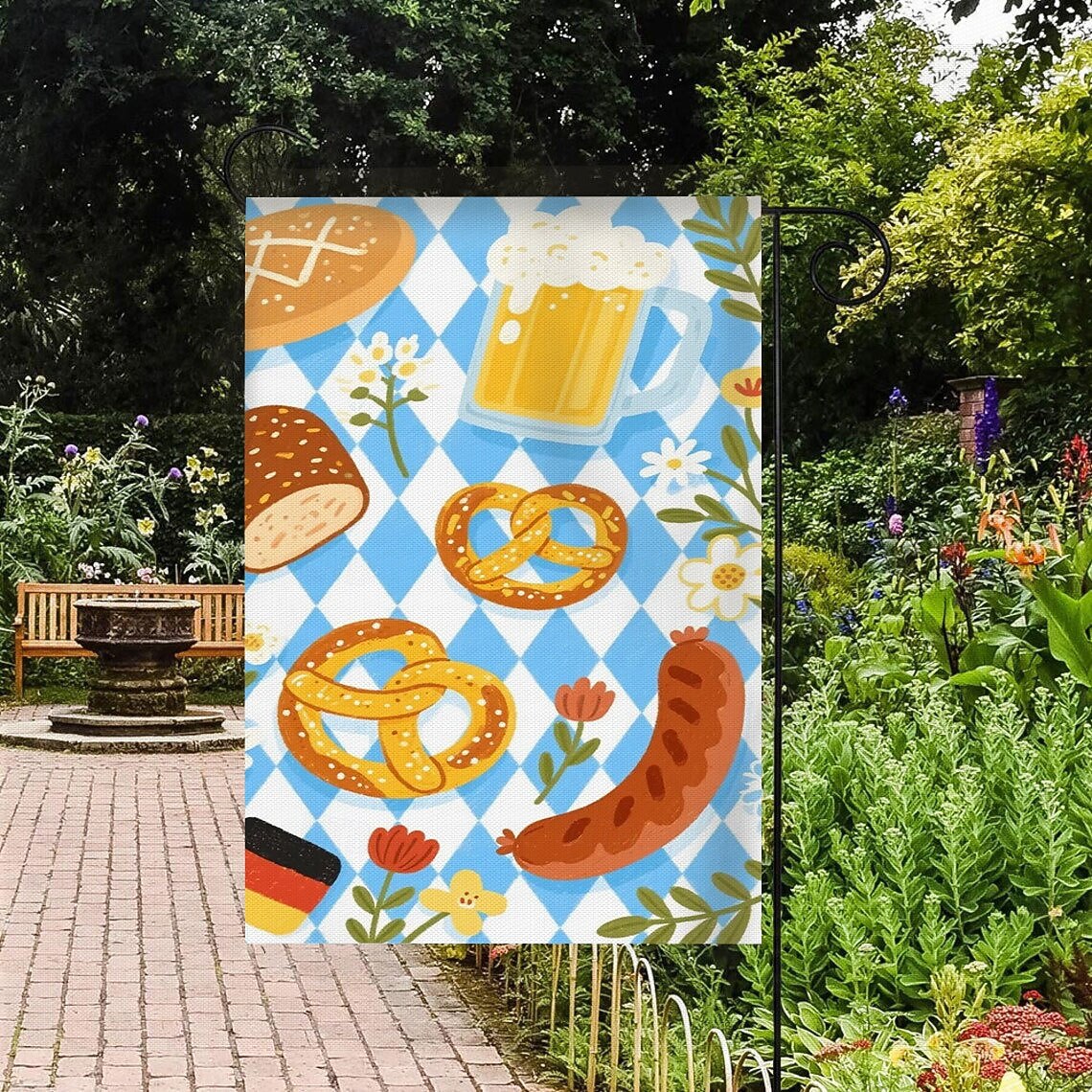 Oktoberfest Gartenflagge Deutsches Bayerisches 12 x 18 Zoll Gartenflaggen kleine Gartenflaggen für draußen Außenfahnen Bierdesign weiß blau kariert Feiertagsgartenflaggen 2025 - $7.99 –P10