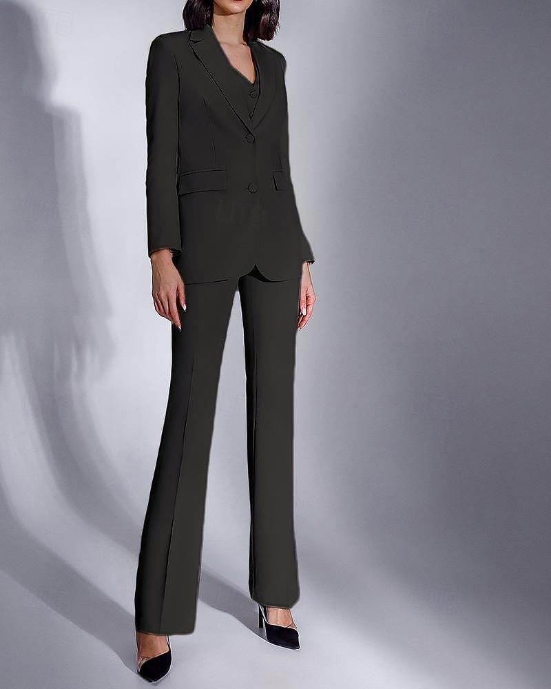Jumpsuit / Pantsuit 3 Piece Pantsuit Mother of the Bride Tailored Jacket Blazer Elegant Vintage Simple Lapel Floor Length Crepe Stretch Fabric Long Sleeve with Buttons 2025 - $165.99 –P7