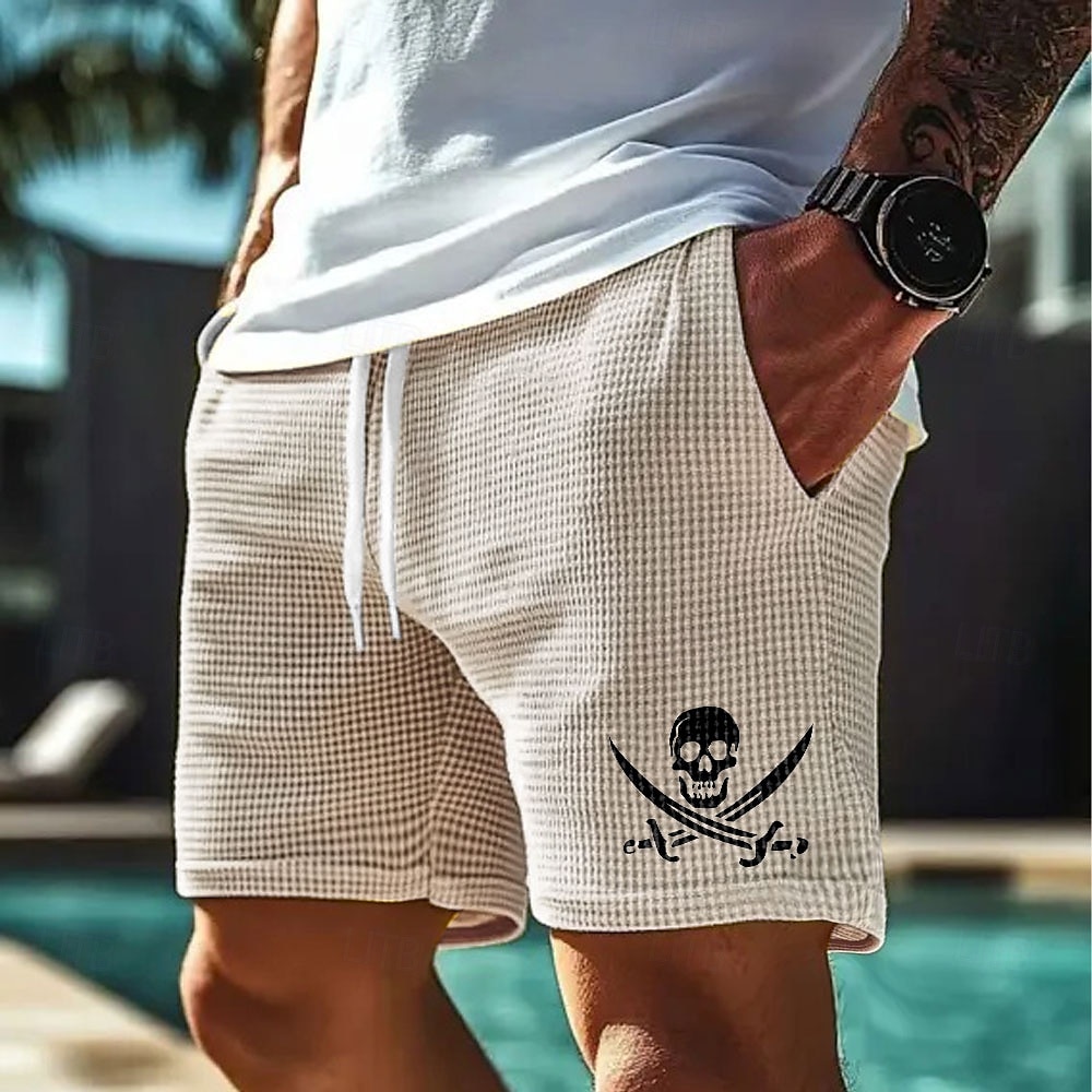 Homens Caveiras Pirata Calções Waffle Shorts de moletom Shorts casuais Cintura Média Moda Casual Férias Corrida Dar certo Cintura elástica com cordão Shorts com bolsos Designer Roupa de 2025 por $21.99 –P2