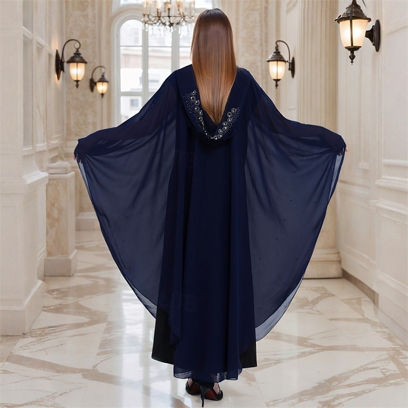 Femmes Robe Longue Maxi Robe Robe Décontractée Robe bohème Robe occidentale Mode musulman Extérieur Soirée Fête Coupe régulière Uni manche longue À capuche bleu marine Printemps Automne de 2025 ? $26.99 –P3