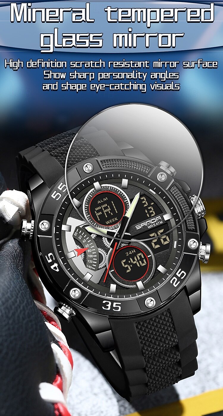 Sanda 5104 luxe elektronisch studentenhorloge, multifunctioneel, waterdicht, sporthorloge, staptijd, mode elektronisch studentenhorloge 2025 - $35.99 –P6