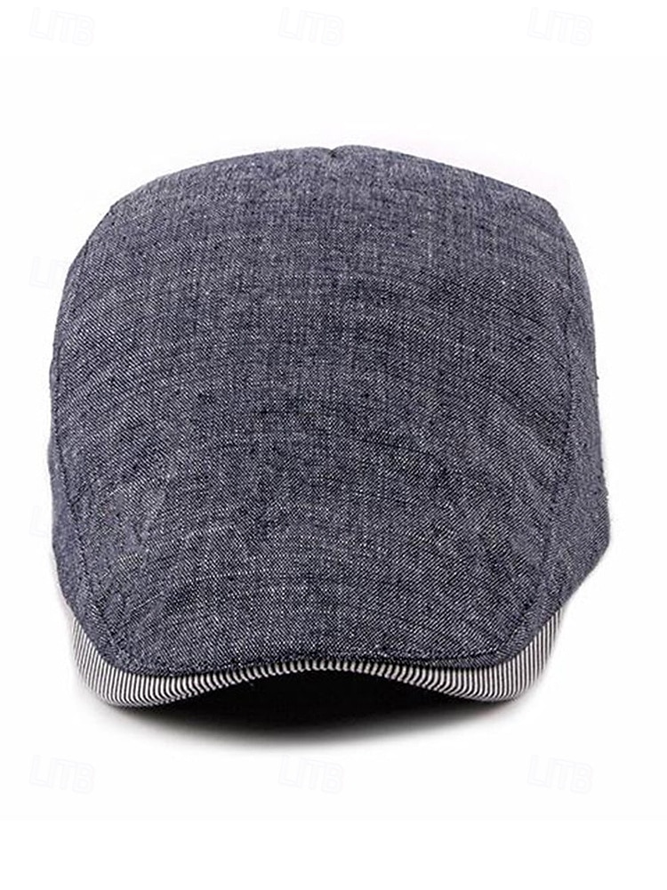 Verstellbare Schiebermütze aus Leinen für Herren, leichte, atmungsaktive Zeitungsjungenmütze mit Streifendetail, Vintage-Ivy-Cap-Stil für Freizeitausflüge und den Alltag 2025 - $14.99 –P3