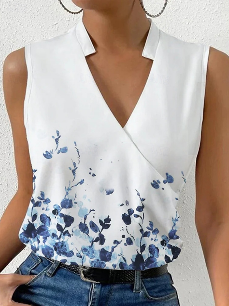 Dam Camisole linne Blommig Stylish Ledigt Ärmlös V-hals Vanliga toppar Dagligen Mönster Rubinrött Blå Grön Grå Sommar 2025 - $18.99 –P5