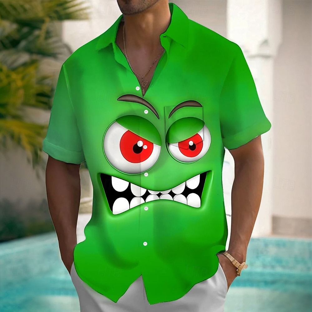 Homme Dessin animé Drôle Visage Souriant Chemise Chemise d'été Chemise Boutonnée Manche Courte Mode Décontractée Extérieur Vacances Tenue Quotidienne Été Printemps Col Rabattu Impression 3D chemises de 2025 ? $24.99 –P7