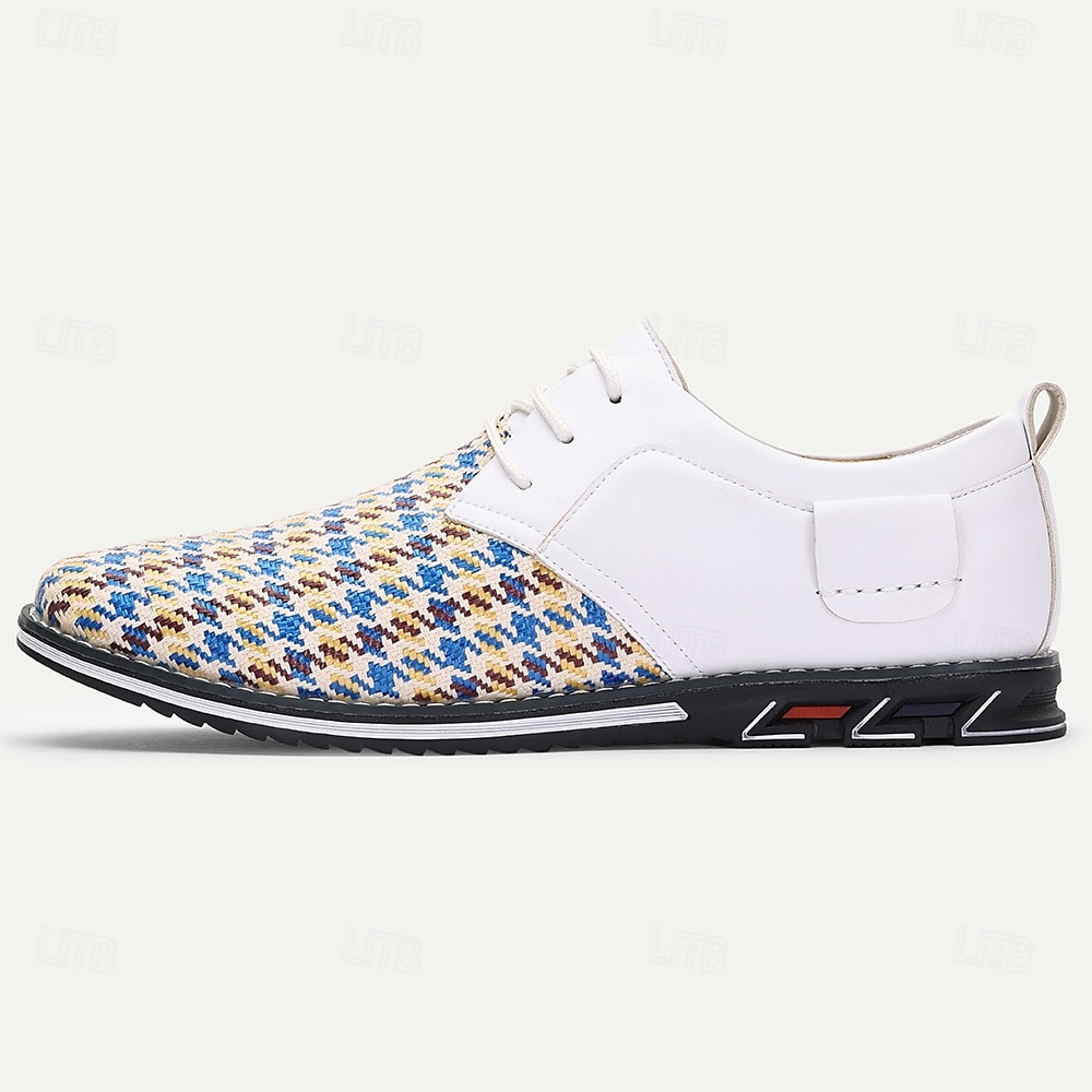 gewebte weiß-blaue Herren-Schnürschuhe mit atmungsaktivem Material und trendigem Design – ideal für Freizeitausflüge, Sommerveranstaltungen und den Alltag 2025 - $42.99 –P3