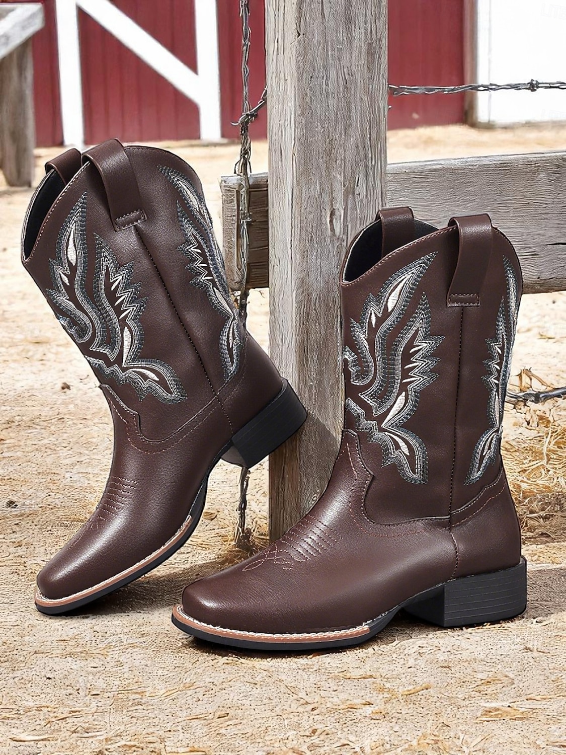 bottes de cowboy mi-mollet brodées pour femmes, bottes western en similicuir pour les travaux agricoles, les célébrations des récoltes et les événements rustiques en plein air de 2025 ? $42.99 –P3