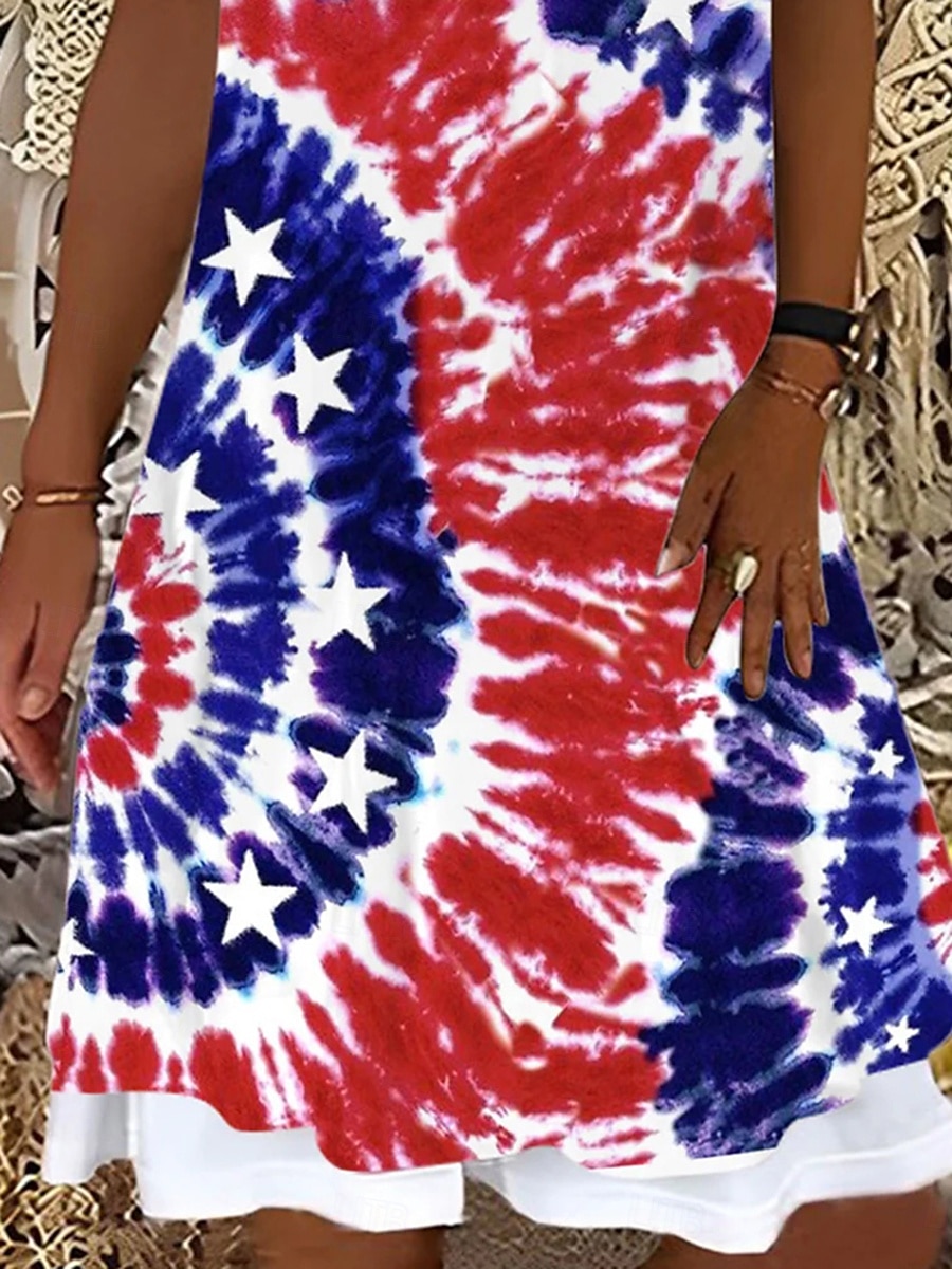 Abito Mini Patriotico da Donna Abito T Shirt Abito Tee Abito da Sole Abito a A Vacanza Casual Boho Quotidiano Uscire Taglio Largo Grafica Bandiera Tie Dye Senza Maniche U Collo Rosso del 2025 a $23.99 –P3