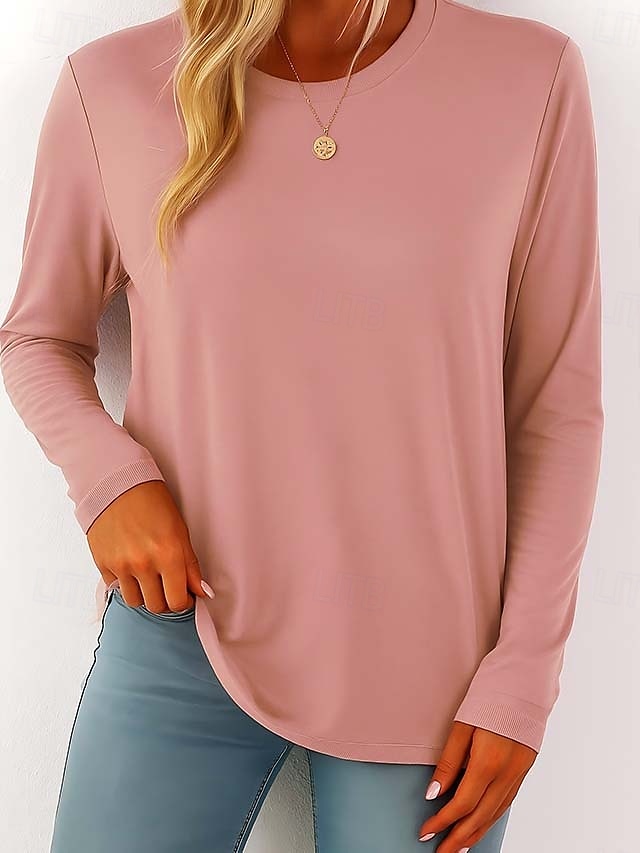 Dame T skjorte Grafisk عادي Årgang Stilfull Klassisk Langermet Crew-hals Rund hals Vanlige topper Daglig Rosa Grå Vår, Høst, Vinter, Sommer 2025 - $13.99 –P1