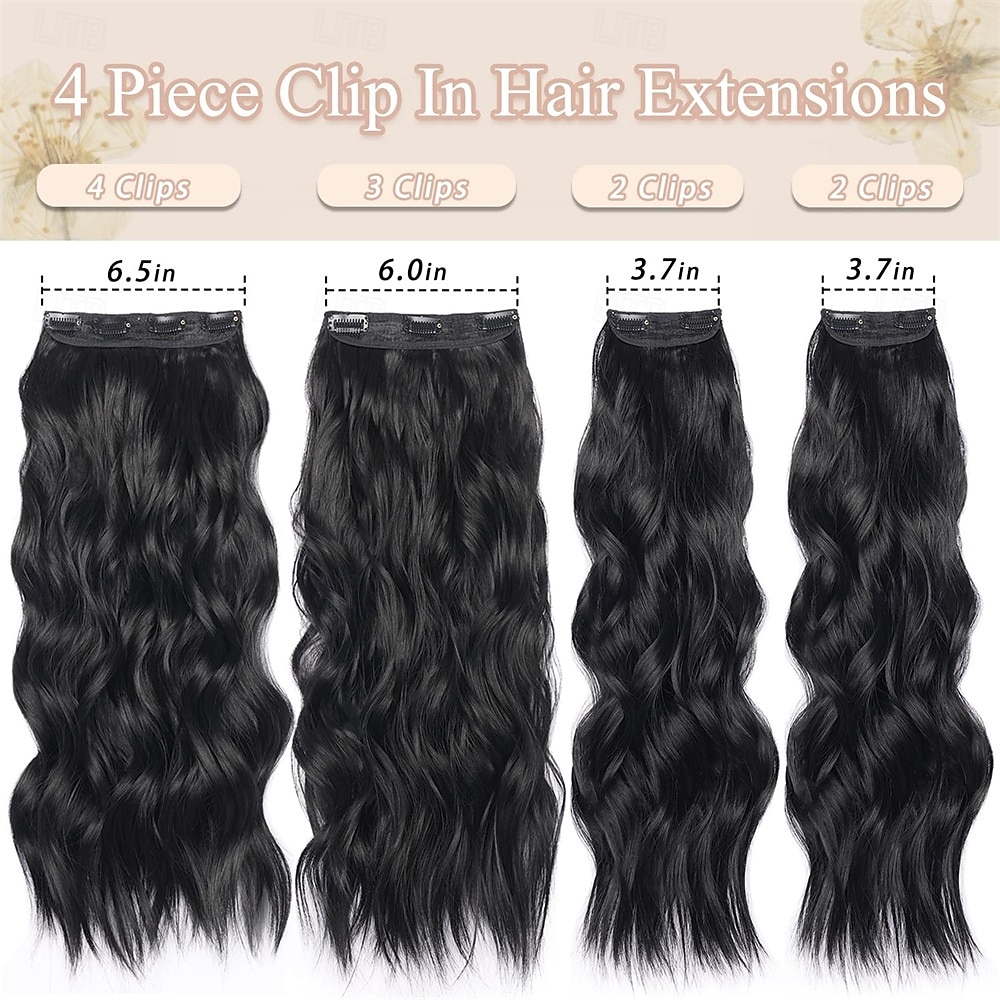 Clip-in haarextensies 4 stuks lang golvend natuurlijk zwart haar synthetisch clip-in extensions 22 inch voor vrouwen #1b 2025 - $26.99 –P6