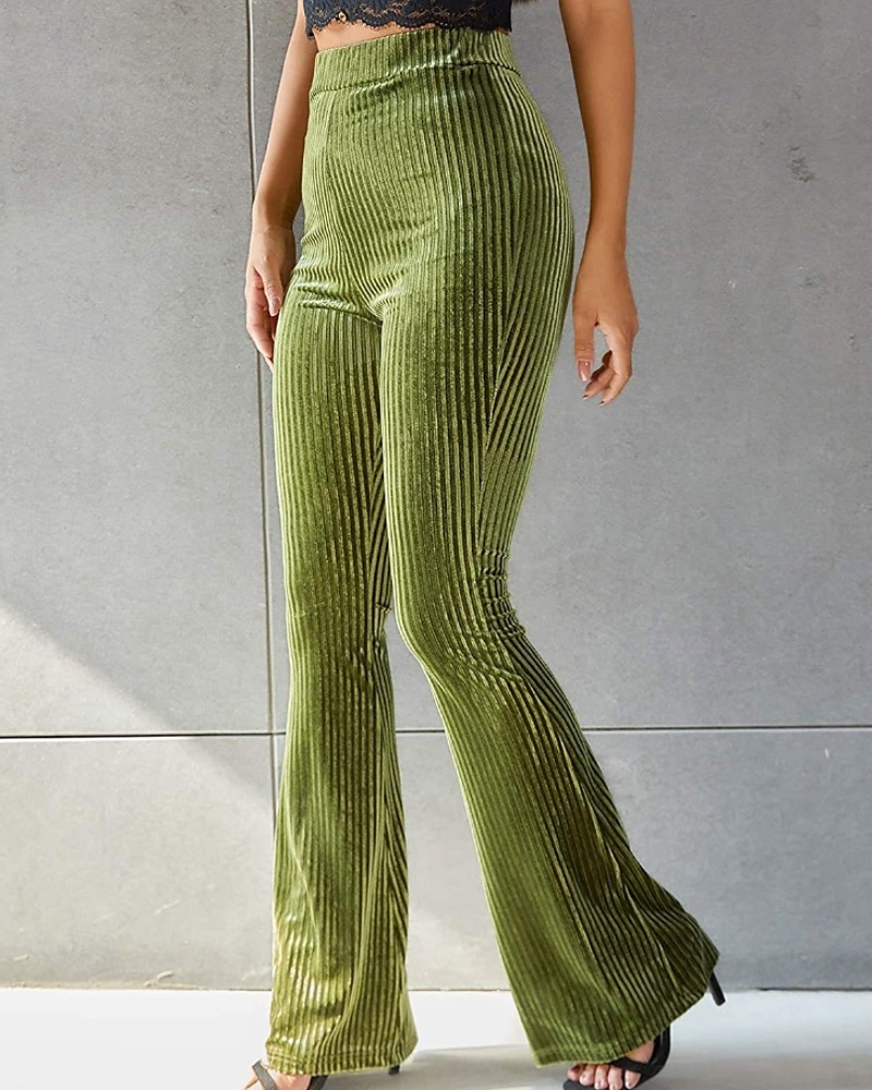 Women's Corduroy Pants Bell Bottom Fashion Streetwear Full Length Natural Plain Elastic Waist Outdoor Comfortable Outdoor Street Weekend claret Deep Green Apricot Grey Fall Regular Fit 2025 - $20.99 –P1