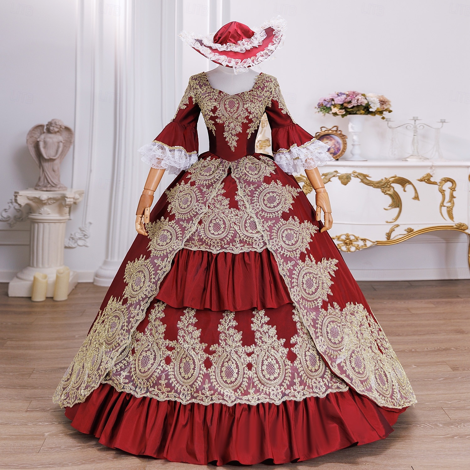 Vintage Rokoko Renaissance Maxi Kleid Normal Ein Hauch Prinzessin Braut Plissiert Gerüscht Prinzessin Rundhals Kostüm Damen Halloween Karneval Maskerade Leistung Party Halloween Erwachsene Ganzjahres 2025 - $193.99 –P2