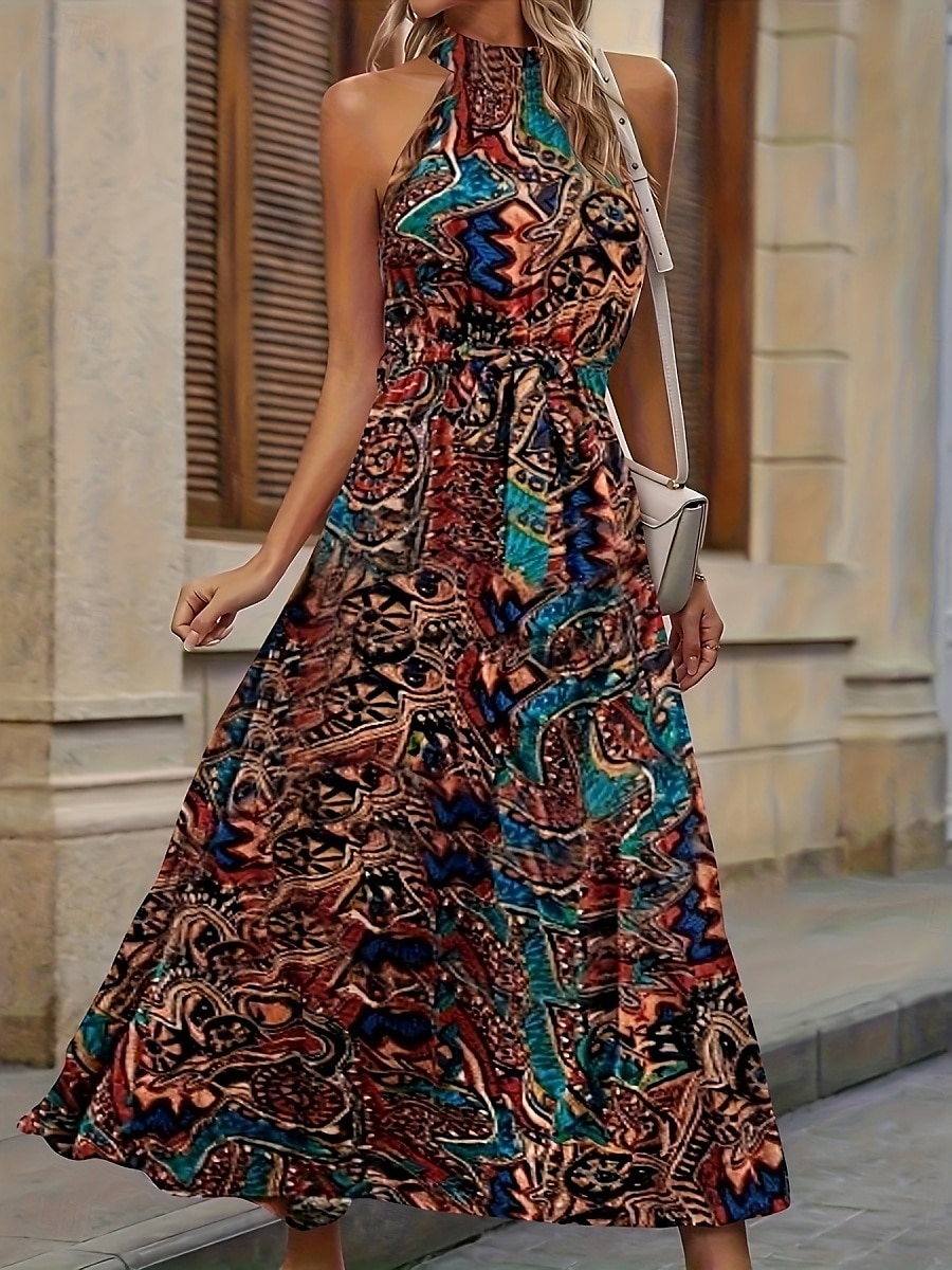 Femmes Robe maxi Robe trapèze Occasionnel Extérieur Sortir Coupe régulière Fleuri Sans manches Col Halter Rose Claire Bleu Marron Abricot Été de 2025 ? $30.99 –P5