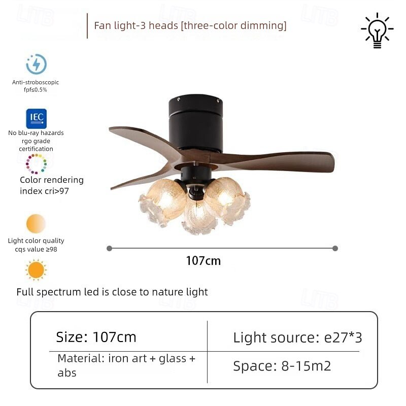 Takviftelampe i valnøtt-stil fra midten av århundret, retro, stillegående &Smart for soverom/spisestue/arbeidsrom 2025 - $699.79 –P7