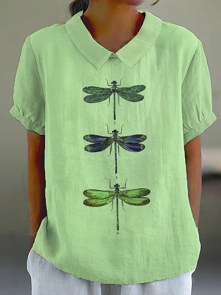 Dame Bluse Grafisk Dyr Elegant Daglig Stilfull Kortermet Skjortekrage Vanlige topper Arbeid Daglig Ferie Trykt mønster Rosa Blå Grønn Kakifarget Sommer Vår 2025 - $23.99 –P1