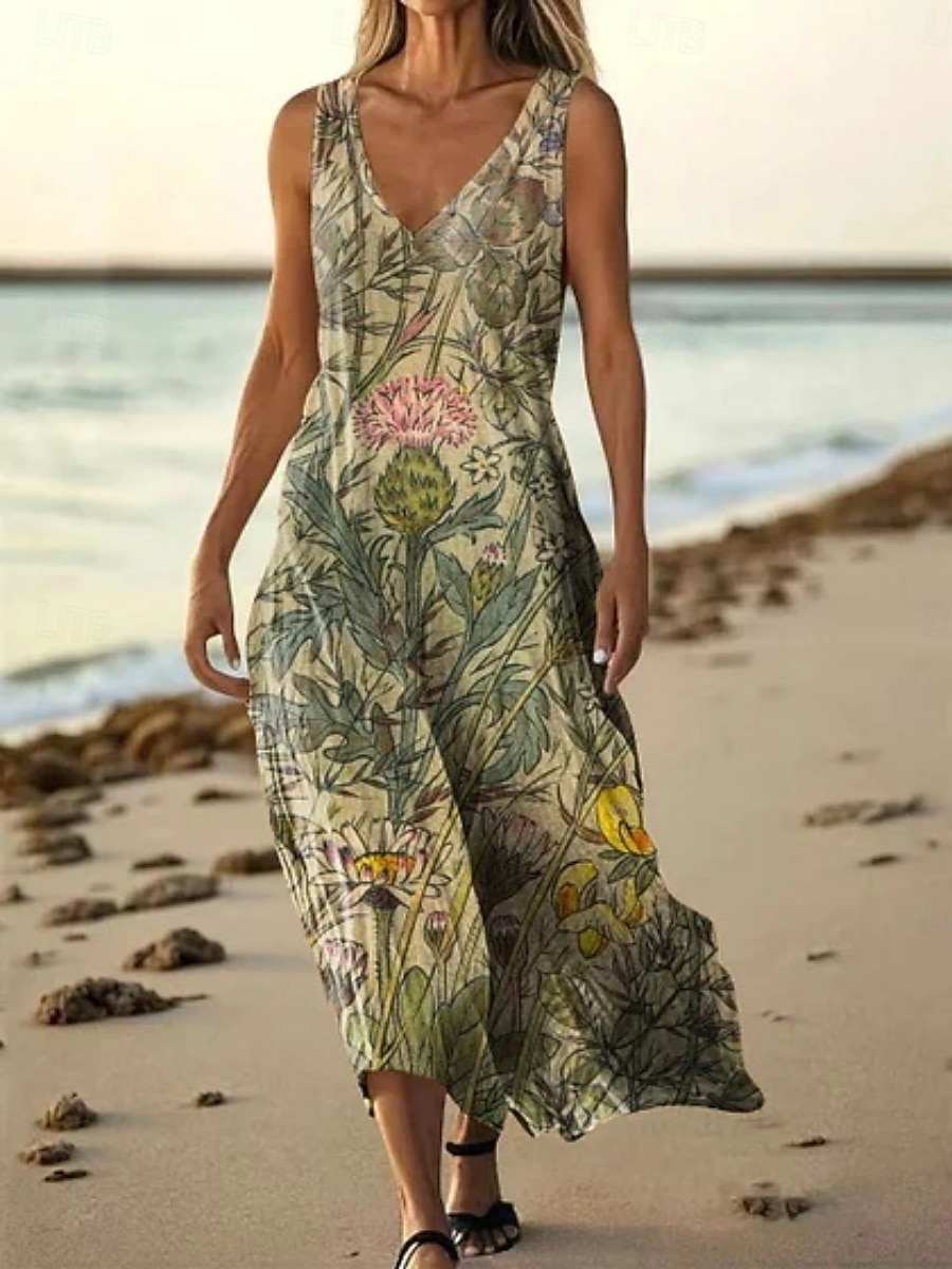 Femmes Robe Longue Maxi Robe Robe Décontractée Robe débardeur Robe d'été africain Quotidien Fête Plage Coupe régulière Fleuri Sans manches Col en V Jaune Bleu Vert foncé Vert Été de 2025 ? $20.99 –P2