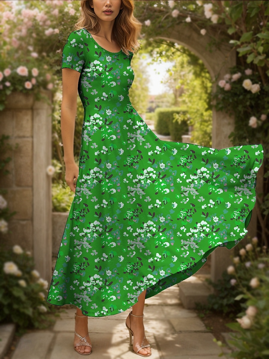 Women's Maxi Dress Knit Dress Casual Dress Sundress A Line Dress Elegant Vacation Casual Regular Fit Floral Graphic Short Sleeve Square Neck Yellow Red Blue Purple Summer 2025 - $30.99 –P6