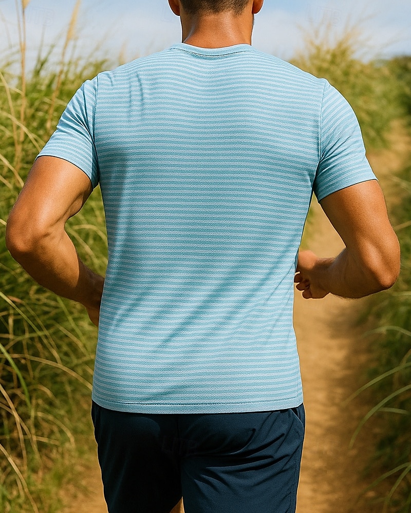 Ανδρικά Τρέξιμο Top Tricou de Alergat Κοντομάνικο Μπλουζάκι Αναπνέει Γρήγορο Στέγνωμα Ελαφρύ Ελαστικό Τέννις Γκολφ Τρέξιμο ΑΘΛΗΤΙΚΑ ΡΟΥΧΑ Ρούχα Γυμναστικής Ριγέ Μαύρο Λευκό Θαλασσί 2025 - $21.99 –P2