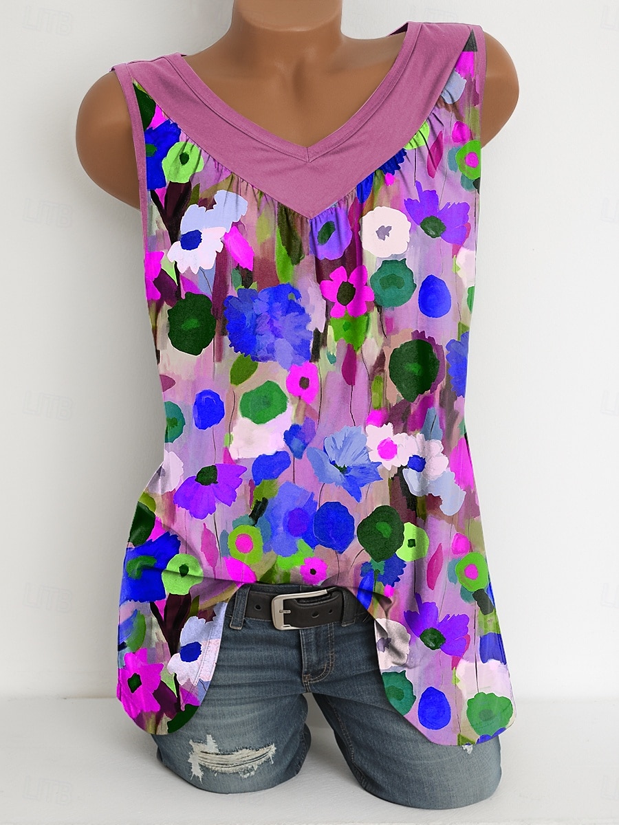 Femmes Débardeur caraco Fleuri Graphique ancien Élégant Occasionnel Sans manches Col en V Hauts Longs Quotidien Imprimé Vert herbe Bleu Poudré Violet Vert Été Printemps de 2025 ? $23.99 –P6