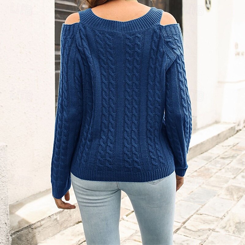 Women's Pullover Casual Solid Color Chunky V Neck Knitted Long Sleeve Regular Tops Knit Daily Holiday Going out Red Blue Fall Winter 2025 - $22.99 –P10