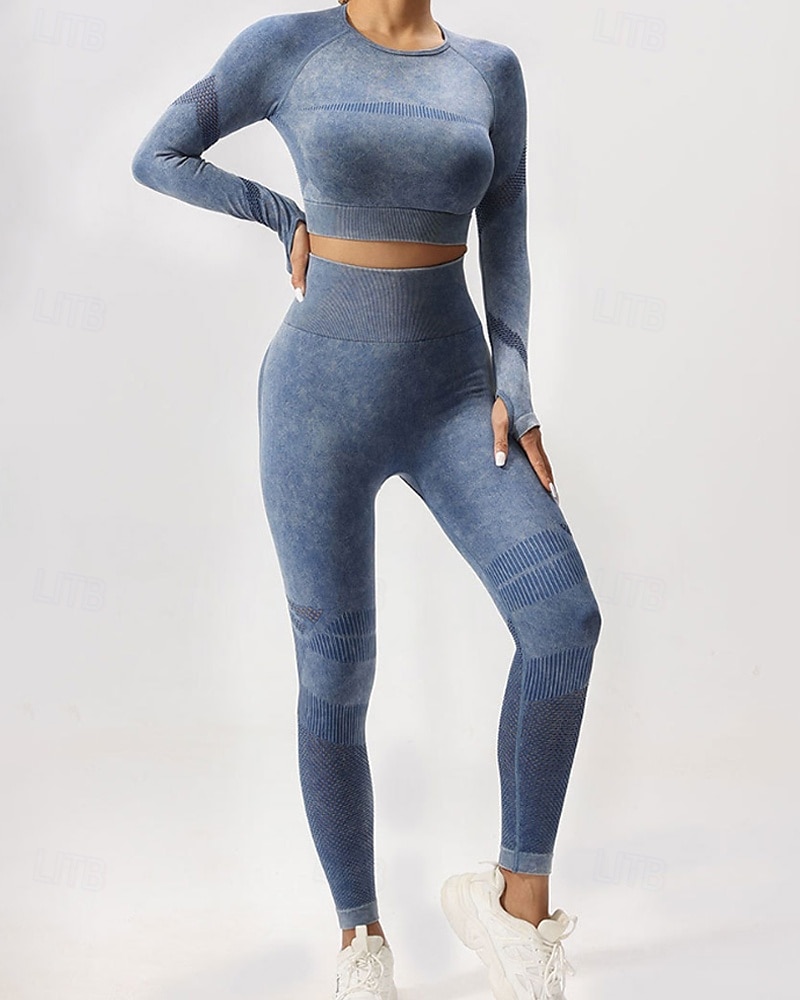 Damen 2 Stück Yoga-Trainingsanzug Lounge-Outfits  Herbst Einfarbig Kombination Armeegrün Schwarz Fitnesstraining Hohe Taille Elastisch Atmungsaktiv Langarm Sport Sportkleidung Schlank 2025 - $37.99 –P9