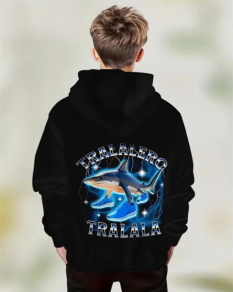 Pojkars casual hoodie med tung tung tung saur roligt abstrakt tryck långärmad vår höst mode streetwear barn 4-12 år huva utomhus casual daglig normal passform 2025 - $18.99 –P2