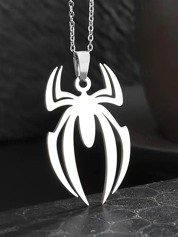 Herren-Halloween-Halskette mit Spinnenanhänger – Legierungsmaterial, leicht, minimalistischer Gothic-Stil, perfekt für Partys, Cosplay und Kostümzubehör für den Urlaub 2025 - $9.99 –P6