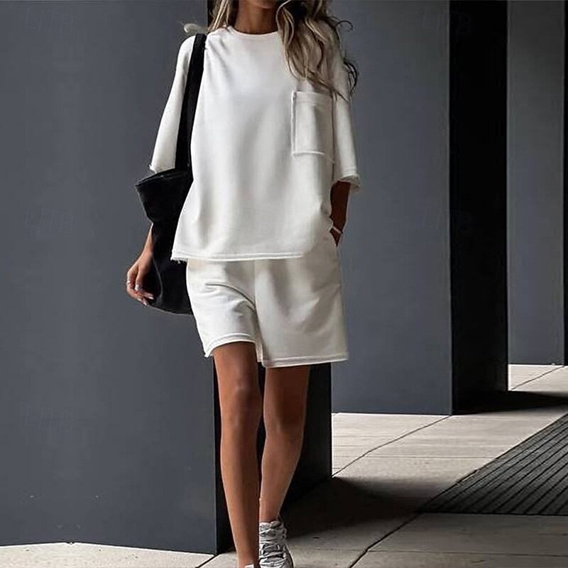 Mujer Tracksuit Sudadera tipo jersey Pantalones cortos deportivos Bolsillo Color sólido Trajes de Yoga Verano Blanco Verde Gimnasio Entrenamiento Corriendo Alta cintura Resistente al Viento Ligero 2025 - $25.99 –P6