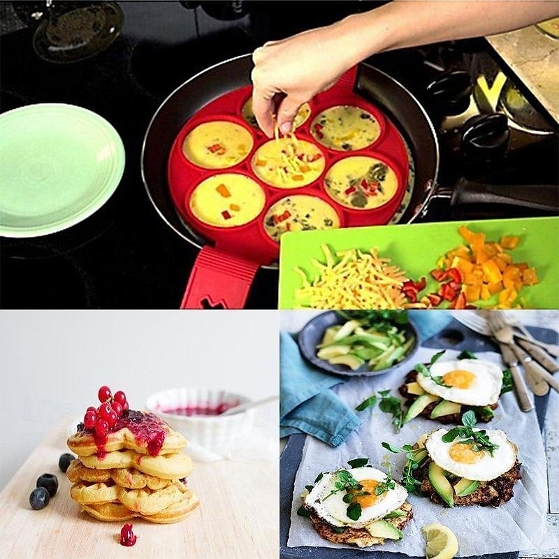 Non Stick Silicone Pancake Mold Ring Seven Hole Egg Ring for Cooking High Temperature Resistant Round Mold for Fried Eggs Pancakes and Baking Kitchen Tool 2025 - $11.99 –P7