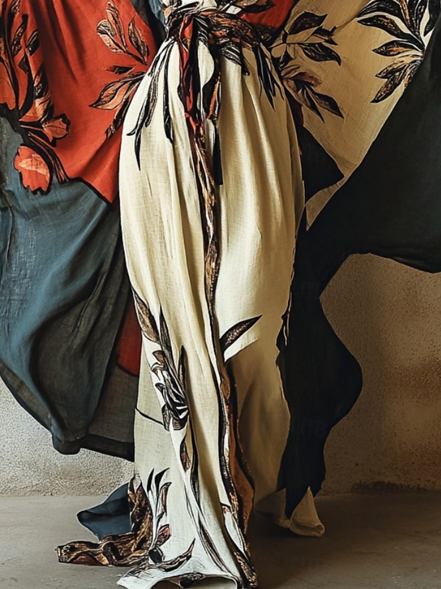 robe longue femme robe maxi robe bohème robe décontractée robe trapèze robe d'été vintage vacances quotidien plage coupe classique floral manches longues col en V abricot été printemps automne de 2025 ? $25.99 –P2