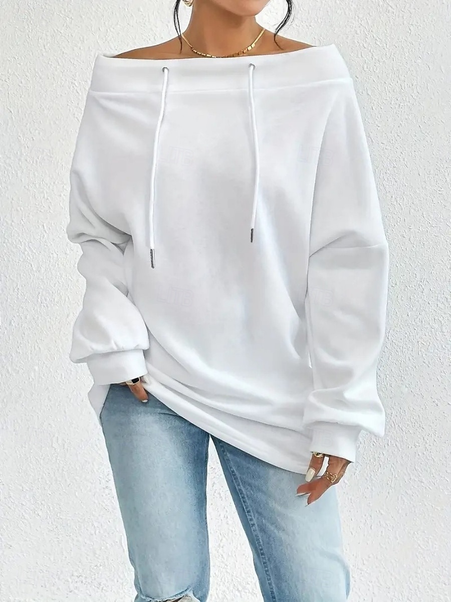 Women's Pullover Sweatshirt Plain Casual Long Sleeve Round Neck Regular Tops Street Dailywear Black White Blue Gray Fall Winter 2025 - $24.99 –P3