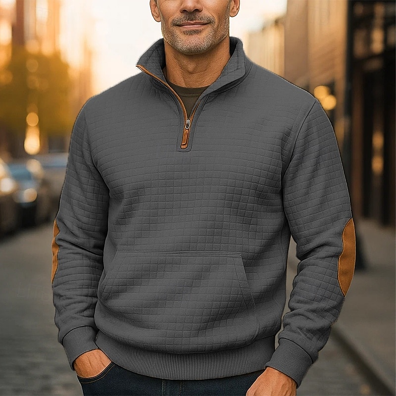 Homens Moletom Moletom Waffle Moletom com zíper Preto Azul Marinha Cáqui Cinzento Escuro Cinzento Colarinho Clerical Tecido Patchwork Textura Desportos e Ar livre Casual Diário Roupa de rua Legal de 2025 por $23.99 –P5