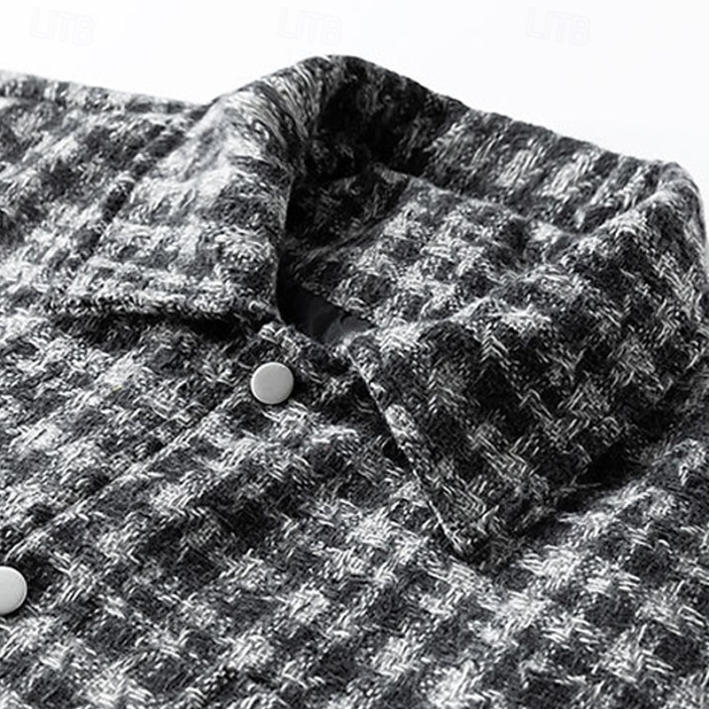 2025年 男性用 軽量ジャケット カジュアルジャケット バケーション 日常 保温 ポケット 秋 冬 チェック ファッション クラシック ラペル レギュラー ブラック カーキ色 グレー ジャケット  コレクション – $52.99 –P3