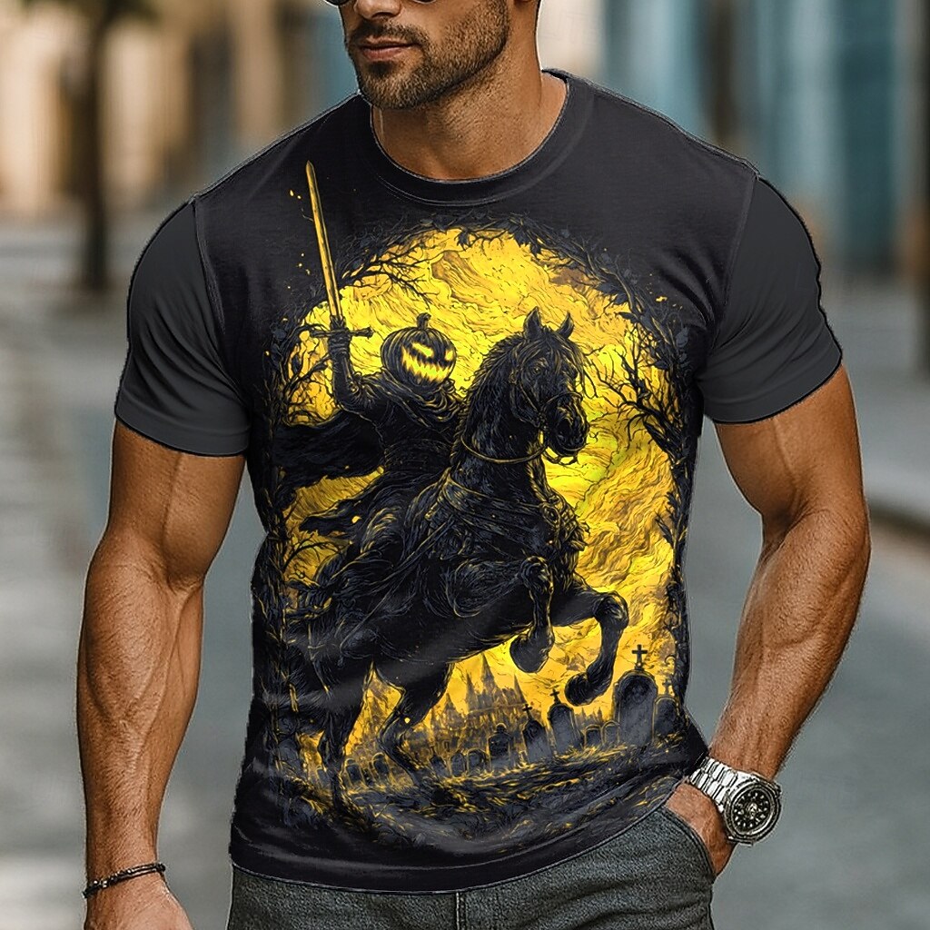 T-shirt da uomo di Halloween con teschio e zucca, girocollo, 3D, abbigliamento, stampa 3D, per feste, strada, vacanza, manica corta, grafica esagerata, designer del 2025 a $20.99 –P5