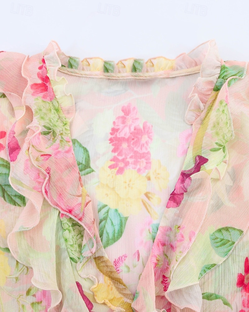 Dame Skjorte Bluse Blomsternål i krystall Stilfull Moderne Langermet V-hals Vanlige topper Ferie Ut på byen Trykt mønster Rosa Høst 2025 - $28.99 –P3