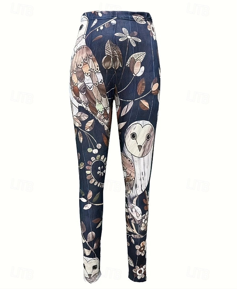 Mulheres Leggings Férias Vintage Estilo Étnico Mimolet Cintura Alta Floral Gráfico Pássaro Impressão 3D Secagem Rápida Respirabilidade Macio Com Stretch Diário Casa Ao ar livre Bronzeado Preto Outono de 2026 por $21.99 –P6