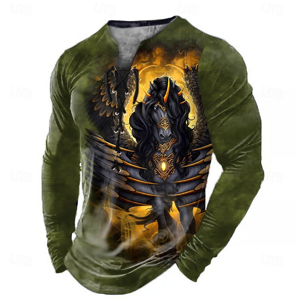Sarah Richter Halloween Herren Drachen 3D Henley Shirt T-Shirt T-Shirt Langarm T-Shirt 3D-Druck Henley Shirt mit Schnürung am Hals Mode lässig Vintage Retro T-Shirt 2025 - $19.99 –P4