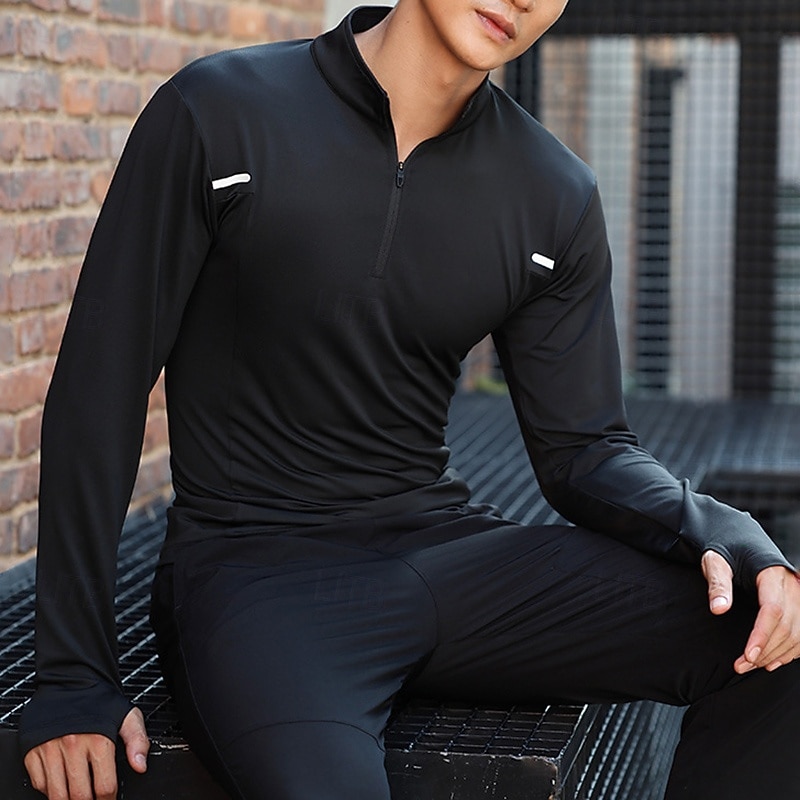 Homme Chemise Performance T-shirt de sport manche longue Col montant Top Extérieur Séchage Rapide Évacuation de la transpiration anti-odeurs Respirant Polyester Noir Blanche Bleu Pêche Tennis Course de 2025 ? $24.99 –P2